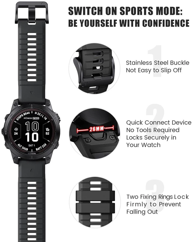 Alt view image 2 of 7 - for Fenix 7X Pro/6X Pro Band for Fenix 6X Strap Fenix 7X Band 26mm Width Fenix 5X Plus Wristband for Descent Mk2i/tactix Delta/tactix 7 Pro/tactix 7 AMOLED Soft Silicone Watch(Black-Gray)