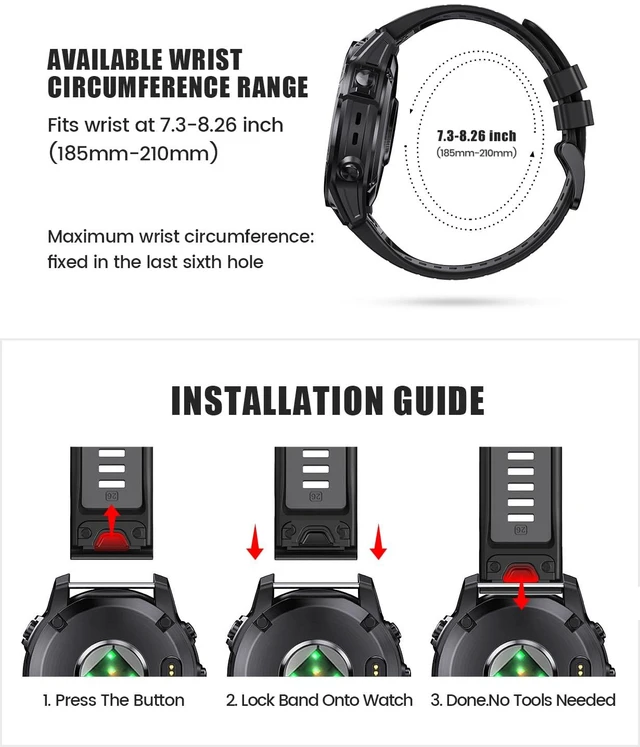 Alt view image 5 of 7 - for Fenix 7X Pro/6X Pro Band for Fenix 6X Strap Fenix 7X Band 26mm Width Fenix 5X Plus Wristband for Descent Mk2i/tactix Delta/tactix 7 Pro/tactix 7 AMOLED Soft Silicone Watch(Black-Gray)