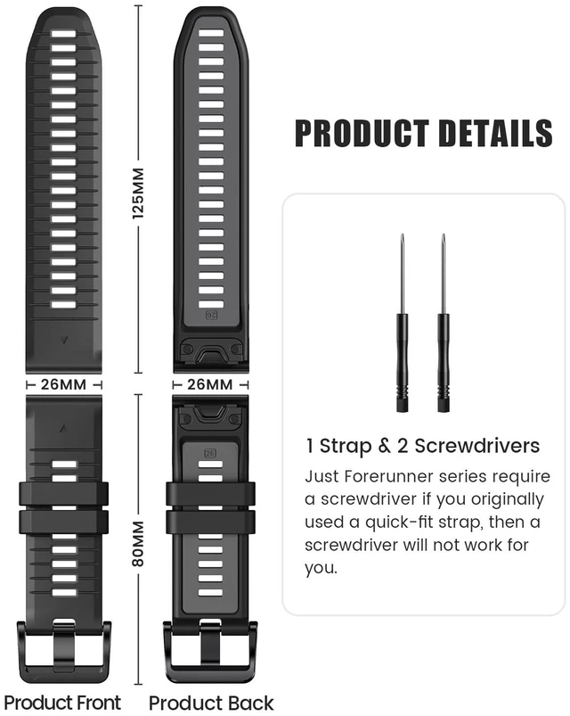 Alt view image 7 of 7 - for Fenix 7X Pro/6X Pro Band for Fenix 6X Strap Fenix 7X Band 26mm Width Fenix 5X Plus Wristband for Descent Mk2i/tactix Delta/tactix 7 Pro/tactix 7 AMOLED Soft Silicone Watch(Black-Gray)