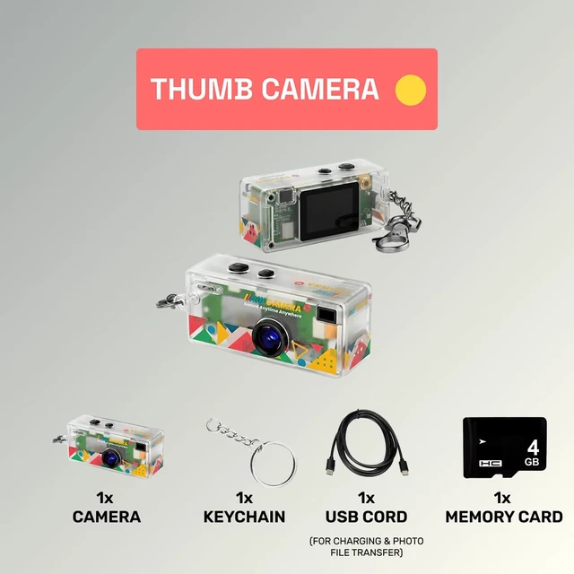 Alt view image 2 of 6 - Mini Keychain Digital Camera - Y2K Retro 1080P HD Small Camcorder with 16GB Card & Keychain Included - Vintage Video & Photo Thumb Camera for Travel (Transparent)