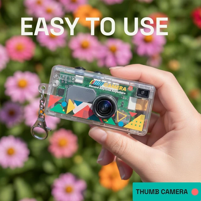 Alt view image 3 of 6 - Mini Keychain Digital Camera - Y2K Retro 1080P HD Small Camcorder with 16GB Card & Keychain Included - Vintage Video & Photo Thumb Camera for Travel (Transparent)