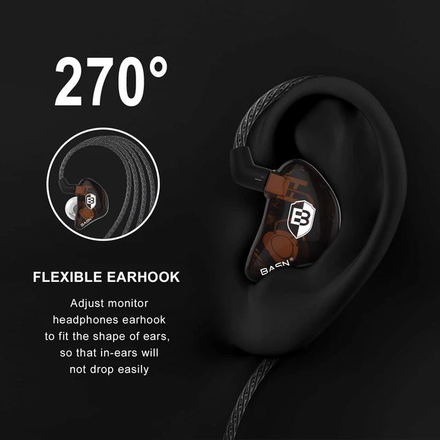 Alt view image 4 of 6 - Bsinger PRO in-Ear Monitors Hybrid Dynamic Dual Drivers Two Detachable MMCX Cables Musicians in-Ear Earbuds Headphones (Brown)