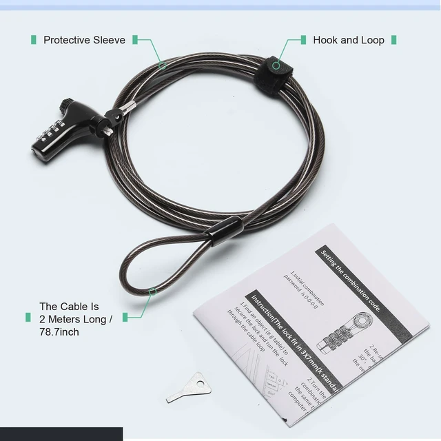 Alt view image 4 of 7 - 2 Pack Universal Laptop Combination Lock, 2M/6.6FT Laptop Locking Cable, 4-Digit Resettable Password Anti-Theft Heavy Duty Computer Lock, Security Locks for Laptops, Notebooks Weatherproof