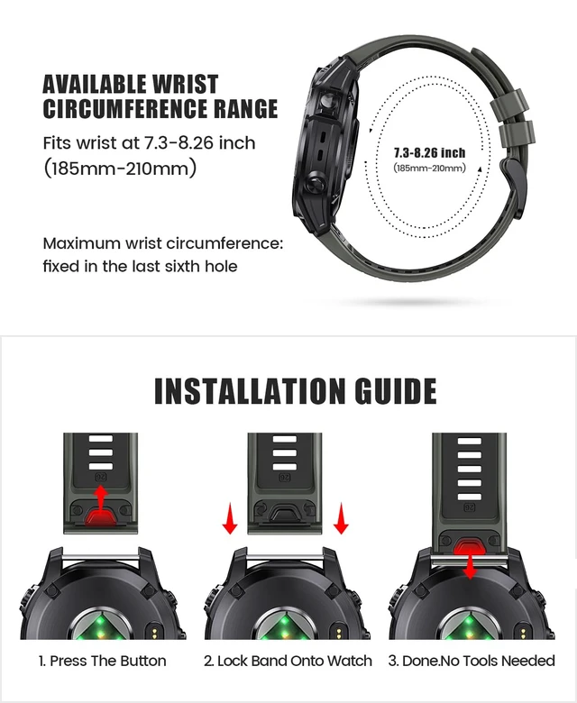 Alt view image 5 of 7 - for Fenix 7X Pro/6X Pro Band for Fenix 6X Strap Fenix 7X Band 26mm Width Fenix 5X Plus Wristband for Descent Mk2i/tactix Delta/tactix 7 Pro Soft Silicone Watch(Pale Green-Black)