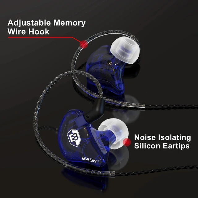 Alt view image 2 of 6 - Bsinger PRO in-Ear Monitors Hybrid Dynamic Dual Drivers Two Detachable MMCX Cables Musicians in-Ear Earbuds Headphones (Blue)
