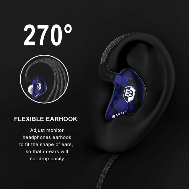 Alt view image 3 of 6 - Bsinger PRO in-Ear Monitors Hybrid Dynamic Dual Drivers Two Detachable MMCX Cables Musicians in-Ear Earbuds Headphones (Blue)