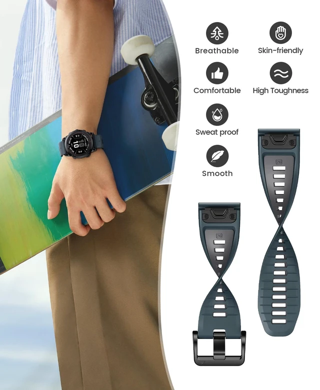 Alt view image 4 of 7 - for Fenix 7X Pro/6X Pro Band for Fenix 6X Strap Fenix 7X Band 26mm Width Fenix 5X Plus Wristband for Decent Mk2i/tactix Delta/tactix 7 Pro/tactix 7 AMOLED Soft Silicone Watch(Slate-Gray)