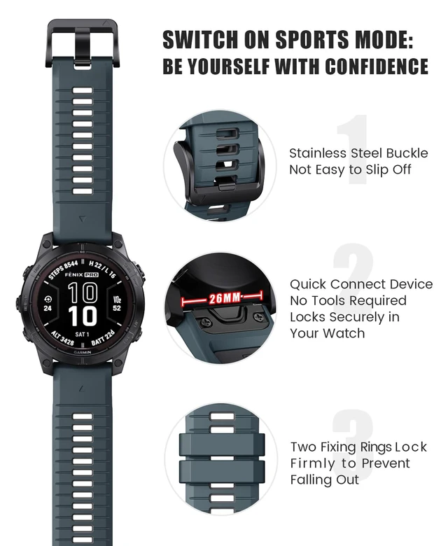 Alt view image 2 of 7 - for Fenix 7X Pro/6X Pro Band for Fenix 6X Strap Fenix 7X Band 26mm Width Fenix 5X Plus Wristband for Decent Mk2i/tactix Delta/tactix 7 Pro/tactix 7 AMOLED Soft Silicone Watch(Slate-Gray)