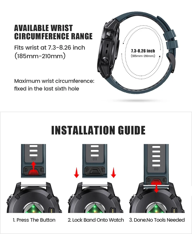 Alt view image 5 of 7 - for Fenix 7X Pro/6X Pro Band for Fenix 6X Strap Fenix 7X Band 26mm Width Fenix 5X Plus Wristband for Decent Mk2i/tactix Delta/tactix 7 Pro/tactix 7 AMOLED Soft Silicone Watch(Slate-Gray)