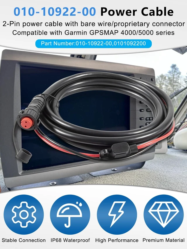 Alt view image 2 of 7 - 010-10922-00 2-Pin Power Cable Replacement for Garmin GPSMAP Series Fits for Garmin GPSMAP 4008, 4010, 4012, 4208, 4210, 4212, 5008, 5012, 5015, 5208, 5212, 5215