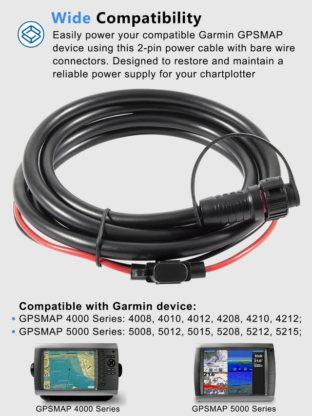 Alt view image 3 of 7 - 010-10922-00 2-Pin Power Cable Replacement for Garmin GPSMAP Series Fits for Garmin GPSMAP 4008, 4010, 4012, 4208, 4210, 4212, 5008, 5012, 5015, 5208, 5212, 5215