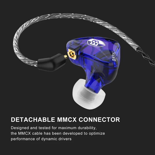 Alt view image 5 of 6 - Bsinger PRO in-Ear Monitors Hybrid Dynamic Dual Drivers Two Detachable MMCX Cables Musicians in-Ear Earbuds Headphones (Blue)