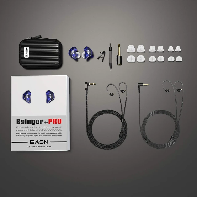 Alt view image 6 of 6 - Bsinger PRO in-Ear Monitors Hybrid Dynamic Dual Drivers Two Detachable MMCX Cables Musicians in-Ear Earbuds Headphones (Blue)
