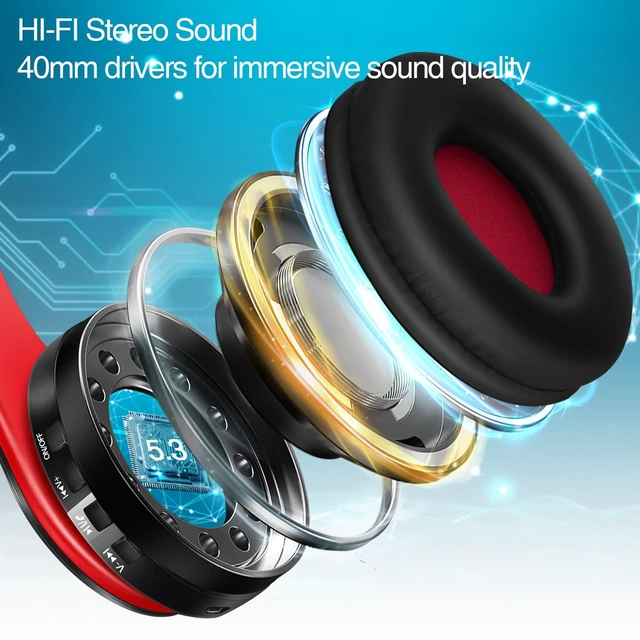 Alt view image 3 of 7 - Bluetooth Headphones, Chat- Comfortable Over Ear Stereo Headphones,7 Breathing Led Lights up, Wireless Headset for Adult Teen Kid for Phone/Samsung/Pad/PC/Android/Laptop/TV (Red)