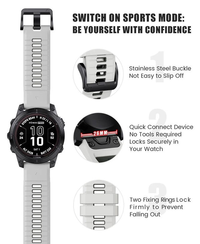 Alt view image 2 of 7 - for Fenix 7X Pro/6X Pro Band for Fenix 6X Strap Fenix 7X Band 26mm Width Fenix 5X Plus Wristband for Descent Mk2i/tactix Delta/tactix 7 Pro/tactix 7 AMOLED Watch(Misty Gray-Pale Green)