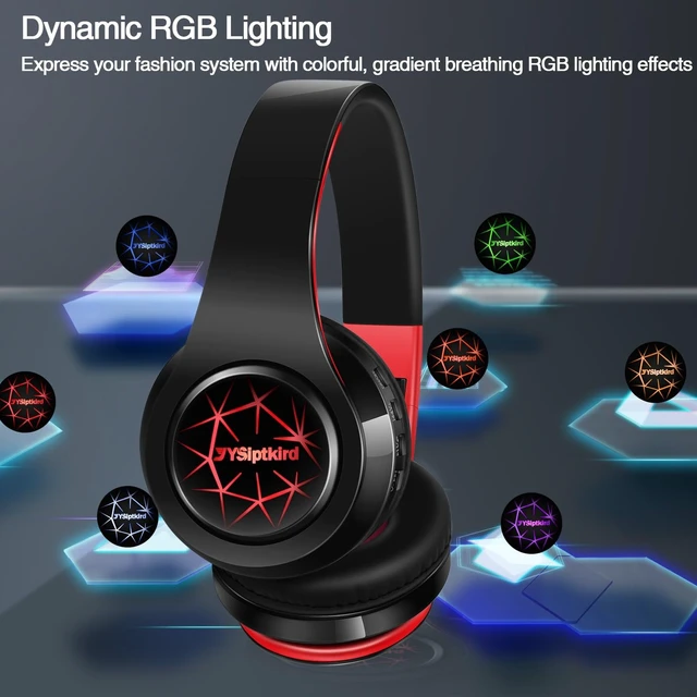 Alt view image 4 of 7 - Bluetooth Headphones, Chat- Comfortable Over Ear Stereo Headphones,7 Breathing Led Lights up, Wireless Headset for Adult Teen Kid for Phone/Samsung/Pad/PC/Android/Laptop/TV (Red)