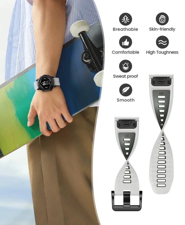 Alt view image 4 of 7 - for Fenix 7X Pro/6X Pro Band for Fenix 6X Strap Fenix 7X Band 26mm Width Fenix 5X Plus Wristband for Descent Mk2i/tactix Delta/tactix 7 Pro/tactix 7 AMOLED Watch(Misty Gray-Pale Green)