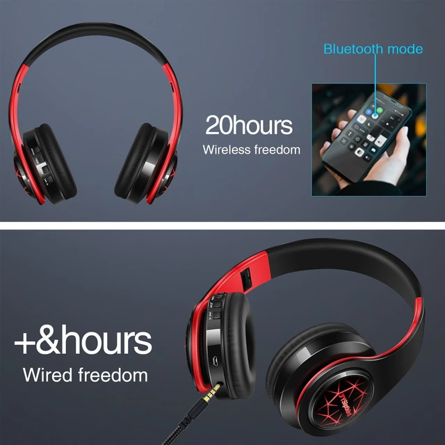 Alt view image 6 of 7 - Bluetooth Headphones, Chat- Comfortable Over Ear Stereo Headphones,7 Breathing Led Lights up, Wireless Headset for Adult Teen Kid for Phone/Samsung/Pad/PC/Android/Laptop/TV (Red)