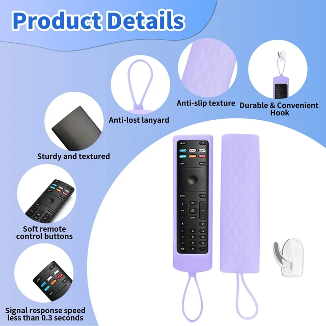 Alt view image 3 of 7 - (Pack of 2) Replacement Remote Control Fit Vizio Smart TV Remote with Anti-Lost Soft Glowing Silicone Cover & Mount Hook, Universal for Vizio All Smart LCD LED HD UHD HDR 4K TVs(Green & Purple)