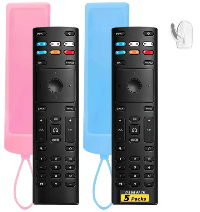 Main image of (Pack of 2) Replacement Remote Control Fit Vizio Smart TV Remote with Anti-Lost Soft Glowing Silicone Cover & Mount Hook, Universal for Vizio All Smart LCD LED HD UHD HDR 4K TVs(Blue & Pink)