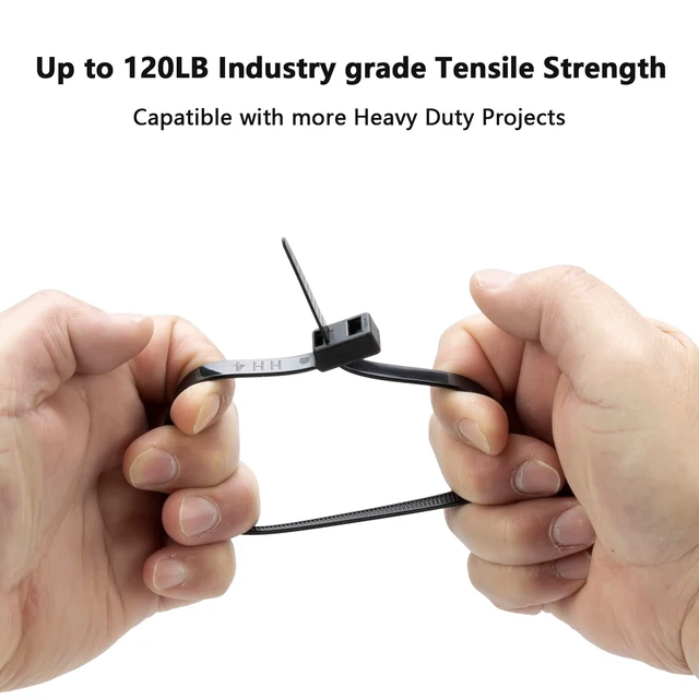 Alt view image 5 of 6 - 100 PCS 12 inch Double Lock Black Zip ties Heavy duty, Double Head Design, 120lb Tensile Strength, UV Resistant Cable Ties for indoor and outdoor use