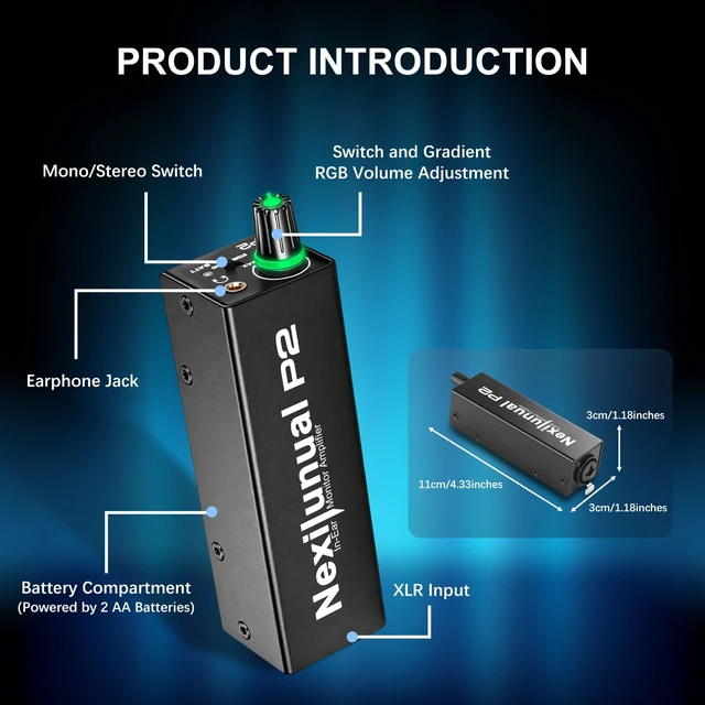Alt view image 4 of 7 - P2 Portable in-Ear Monitor Amplifier Personal Headphone Amp IEM Amp with XLR/TRS Input 3.5mm Output, Stereo/Mono Switch, 7 Color Light, Belt Clip for Drummer, Guitarists, DIP Switch