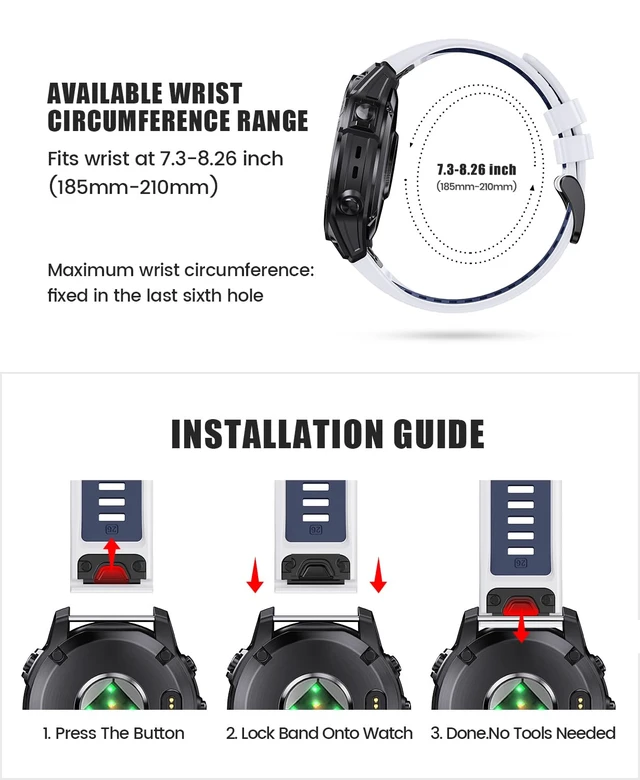 Alt view image 5 of 7 - for Fenix 7X Pro/6X Pro Band for Fenix 6X Strap Fenix 7X Band 26mm Width Fenix 5X Plus Wristband for Decent Mk2i/tactix Delta/tactix 7 Pro/tactix 7 AMOLED Soft Silicone Watch(White-Dark Blue)