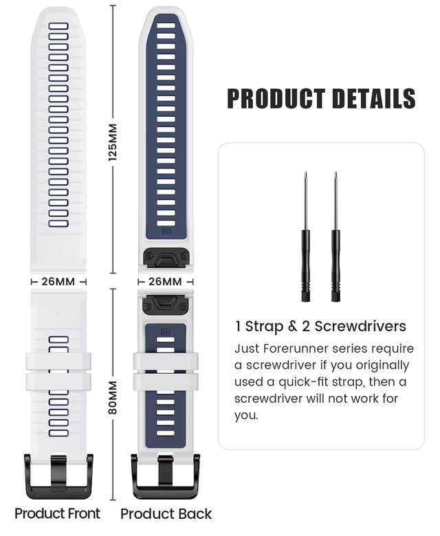 Alt view image 7 of 7 - for Fenix 7X Pro/6X Pro Band for Fenix 6X Strap Fenix 7X Band 26mm Width Fenix 5X Plus Wristband for Decent Mk2i/tactix Delta/tactix 7 Pro/tactix 7 AMOLED Soft Silicone Watch(White-Dark Blue)