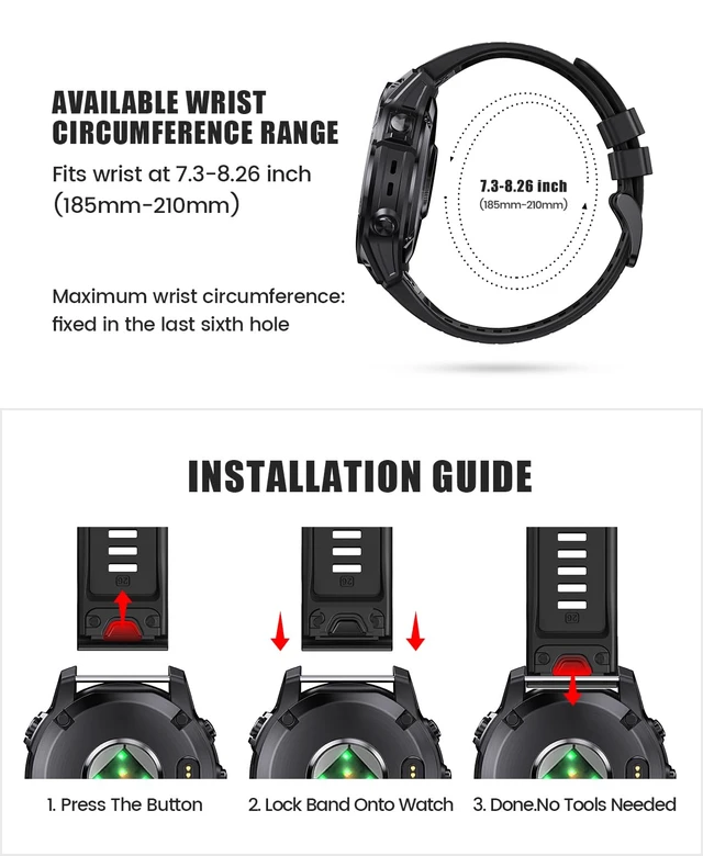 Alt view image 5 of 7 - for Fenix 7X Pro/6X Pro Band for Fenix 6X Strap Fenix 7X Band 26mm Width Fenix 5X Plus Wristband for Descent Mk2i/tactix Delta/tactix 7 Pro/tactix 7 AMOLED Soft Silicone Watch(Black)