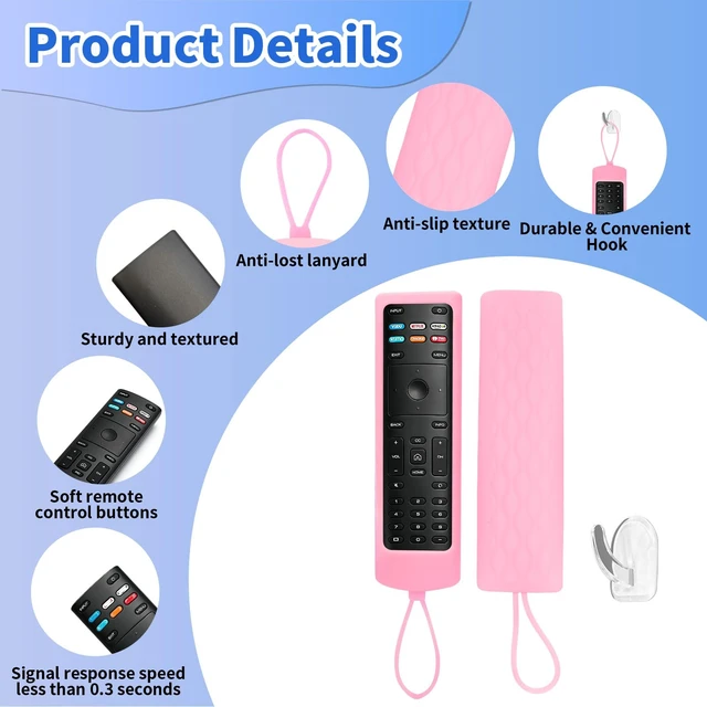 Alt view image 3 of 7 - (Pack of 2) Replacement Remote Control Fit Vizio Smart TV Remote with Anti-Lost Soft Glowing Silicone Cover & Mount Hook, Universal for Vizio All Smart LCD LED HD UHD HDR 4K TVs(Blue & Pink)