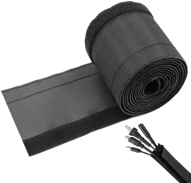 Main image of 3/4" - 6.6Ft Hook and Loop Cable Sleeve, Wire Protector for Pets Flexible braided wire cover; Reversible split wrap; Cord management for TV, USB, audio, PC; Helps deter cat chewing; Black