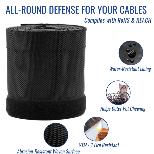 Alt view image 6 of 7 - 3/4" - 6.6Ft Hook and Loop Cable Sleeve, Wire Protector for Pets Flexible braided wire cover; Reversible split wrap; Cord management for TV, USB, audio, PC; Helps deter cat chewing; Black