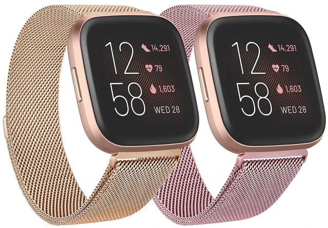 Main image of 2 Pack Metal Bands for Fitbit Versa/Fitbit Versa 2 / Fitbit Versa Lite for Women Men, Stainless Steel Mesh Breathable Wristband Strap with Adjustable Magnet Lock