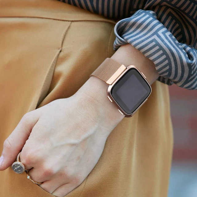 Alt view image 4 of 6 - 2 Pack Metal Bands for Fitbit Versa/Fitbit Versa 2 / Fitbit Versa Lite for Women Men, Stainless Steel Mesh Breathable Wristband Strap with Adjustable Magnet Lock