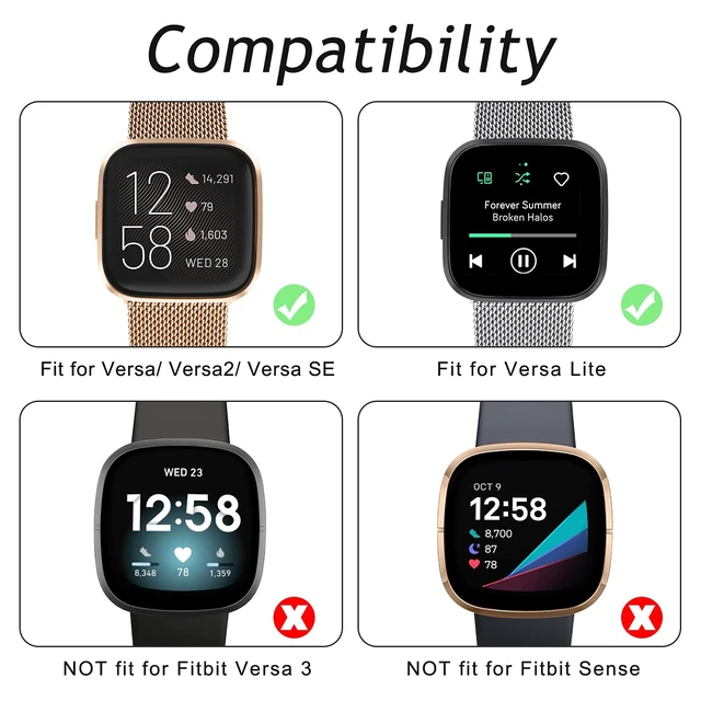 Alt view image 5 of 6 - 2 Pack Metal Bands for Fitbit Versa/Fitbit Versa 2 / Fitbit Versa Lite for Women Men, Stainless Steel Mesh Breathable Wristband Strap with Adjustable Magnet Lock