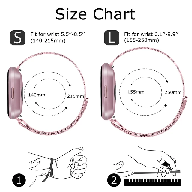 Alt view image 6 of 6 - 2 Pack Metal Bands for Fitbit Versa/Fitbit Versa 2 / Fitbit Versa Lite for Women Men, Stainless Steel Mesh Breathable Wristband Strap with Adjustable Magnet Lock