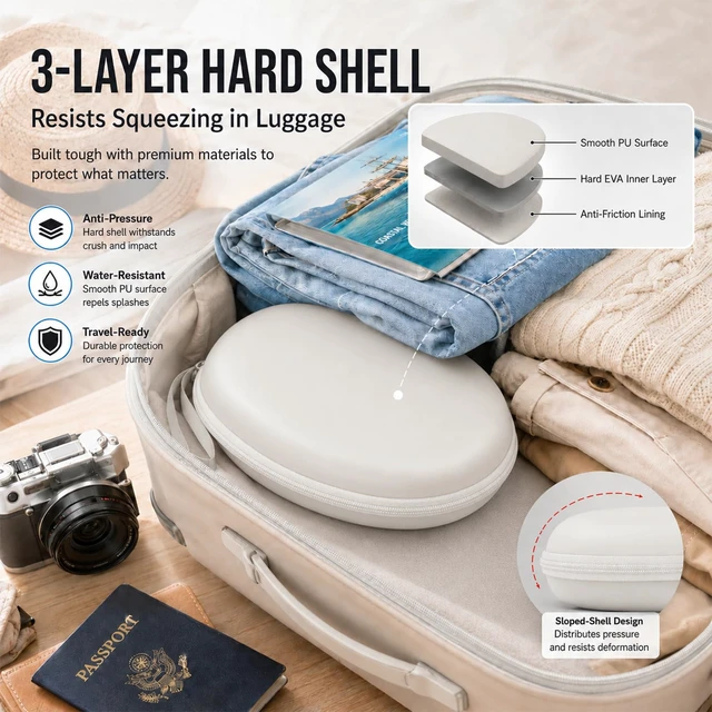 Alt view image 3 of 7 - Hard Headphone Case for JBL/for Sony/for Beats/for Anker for Bose/ for Apple/ for JLab, Elastic Strap, Mesh Pocket, Nylon, Home, Travel, Luggage, Commuting, Case Only, White