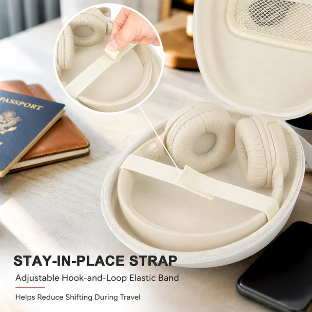 Alt view image 5 of 7 - Hard Headphone Case for JBL/for Sony/for Beats/for Anker for Bose/ for Apple/ for JLab, Elastic Strap, Mesh Pocket, Nylon, Home, Travel, Luggage, Commuting, Case Only, White