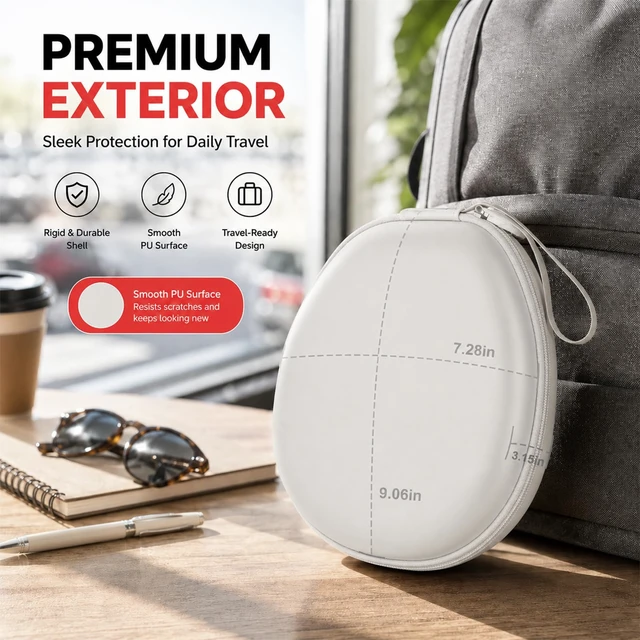 Alt view image 6 of 7 - Hard Headphone Case for JBL/for Sony/for Beats/for Anker for Bose/ for Apple/ for JLab, Elastic Strap, Mesh Pocket, Nylon, Home, Travel, Luggage, Commuting, Case Only, White
