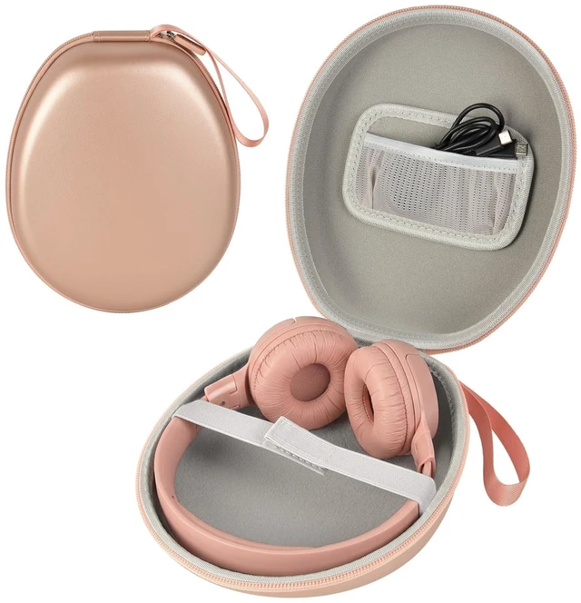 Main image of Hard Headphone Case for JBL/for Sony/for Beats/for Anker for Bose/ for Apple/ for JLab, Elastic Strap, Mesh Pocket, Nylon, Home, Travel, Luggage, Commuting, Case Only, Rose Gold