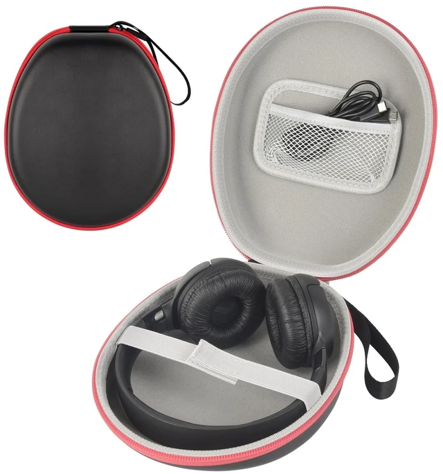 Main image of Hard Headphone Case for JBL/for Sony/for Beats/for Anker for Bose/ for Apple/ for JLab, Elastic Strap, Mesh Pocket, Nylon, Home, Travel, Luggage, Commuting, Case Only, Red Zipper