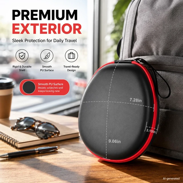 Alt view image 5 of 7 - Hard Headphone Case for JBL/for Sony/for Beats/for Anker for Bose/ for Apple/ for JLab, Elastic Strap, Mesh Pocket, Nylon, Home, Travel, Luggage, Commuting, Case Only, Red Zipper