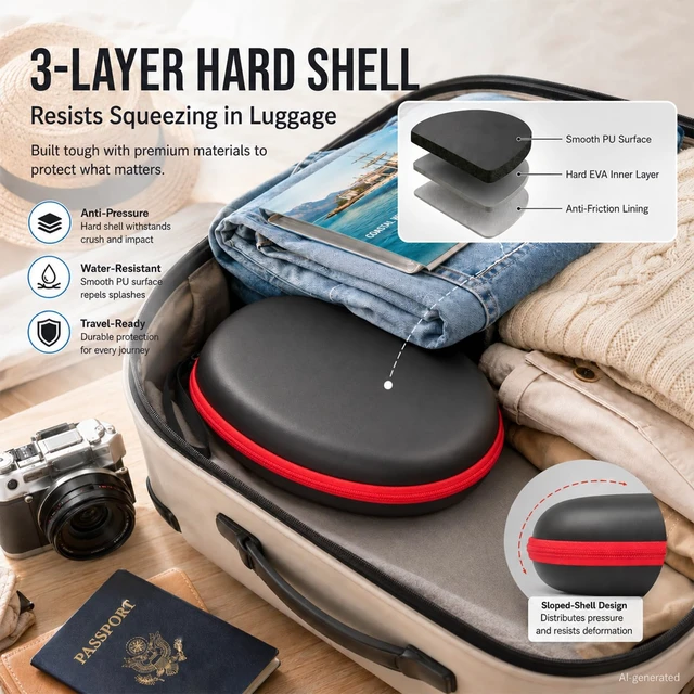 Alt view image 6 of 7 - Hard Headphone Case for JBL/for Sony/for Beats/for Anker for Bose/ for Apple/ for JLab, Elastic Strap, Mesh Pocket, Nylon, Home, Travel, Luggage, Commuting, Case Only, Red Zipper