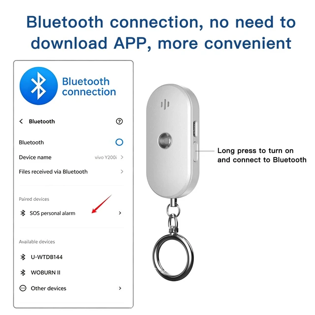 Alt view image 6 of 7 - Personal Safety Alarm for Women, 130dB Rechargeable Keychain Alarm with Bluetooth SOS Alerts, Dual Speakers, Strobe Light, Low Battery Reminder, USB-C Emergency Siren for Travel(White)
