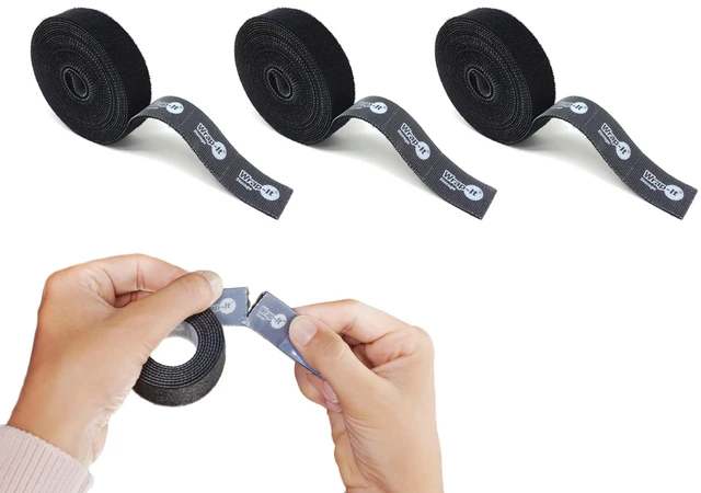 Main image of Self-Gripping Perforated Roll Cable Ties by 3 Pack of 12' x.75" Rolls Black - Cord Organizer for Appliances and Home Office Cables