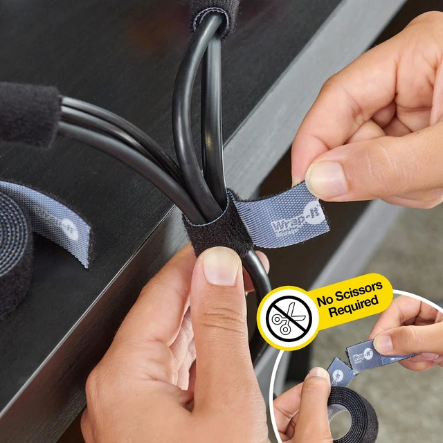 Alt view image 2 of 7 - Self-Gripping Perforated Roll Cable Ties by 3 Pack of 12' x.75" Rolls Black - Cord Organizer for Appliances and Home Office Cables