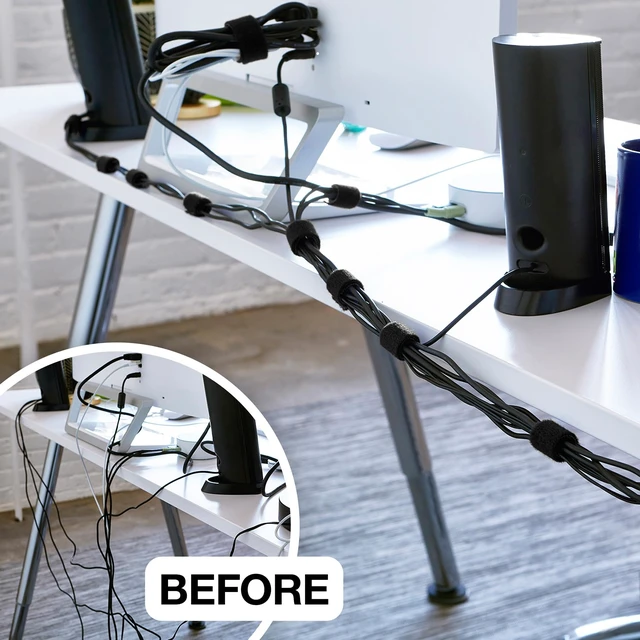 Alt view image 3 of 7 - Self-Gripping Perforated Roll Cable Ties by 3 Pack of 12' x.75" Rolls Black - Cord Organizer for Appliances and Home Office Cables