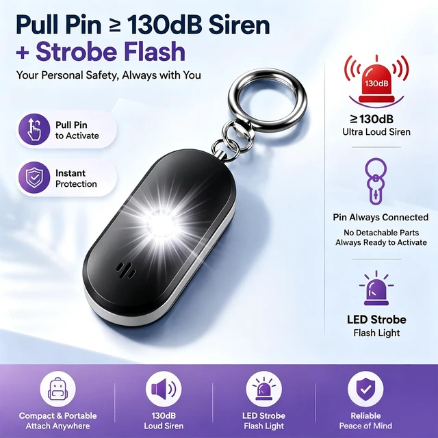 Alt view image 3 of 7 - Personal Safety Alarm for Women, 130dB Keychain Alarm, Black Bluetooth SOS Alerts LED Strobe Light USB-C Rechargeable Silent SOS Mode Low Power Reminder