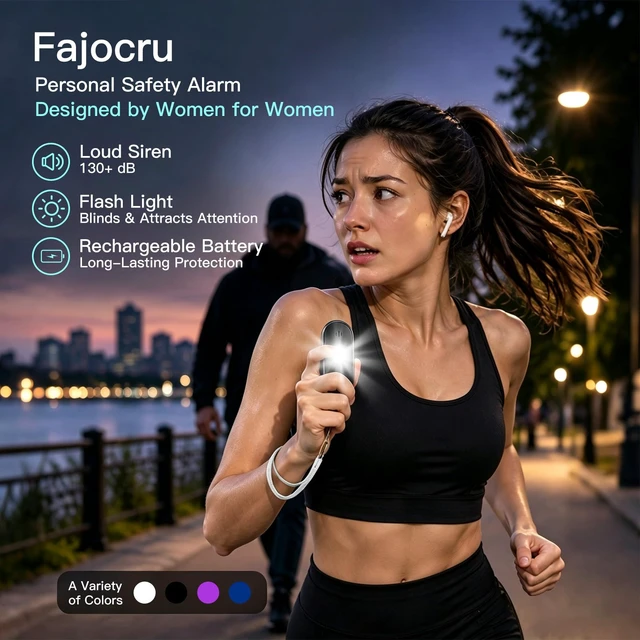 Alt view image 2 of 7 - Personal Safety Alarm for Women, 130dB Keychain Alarm, Black Bluetooth SOS Alerts LED Strobe Light USB-C Rechargeable Silent SOS Mode Low Power Reminder