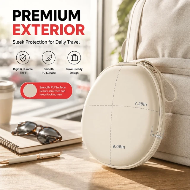 Alt view image 5 of 7 - Hard Headphone Case for JBL/for Sony/for Beats/for Anker for Bose/ for Apple/ for JLab, Elastic Strap, Mesh Pocket, Nylon, Home, Travel, Luggage, Commuting, Case Only, Khaki